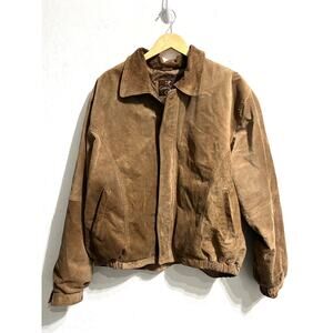 Suede Tan Dad Jacket 90's Bomber Oversized XXL 2XL Tan Brown Genuine Leather